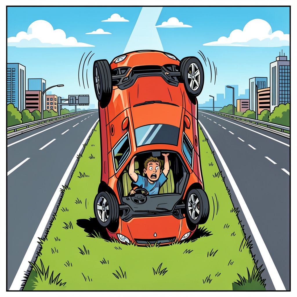 Automobilist belandt ondersteboven in de middenberm na