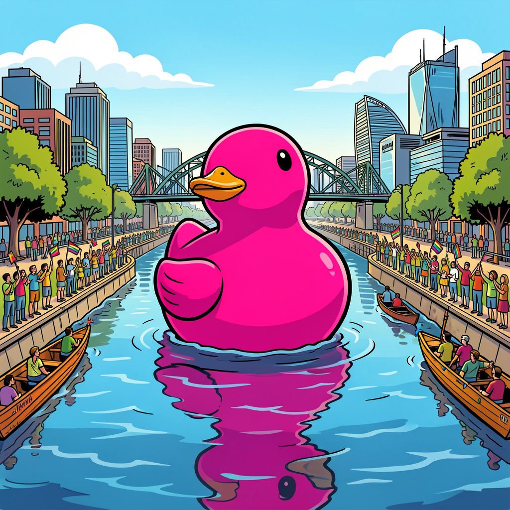 De wereldberoemde reuzenbadeend kleurt plotseling felroze in Australië.