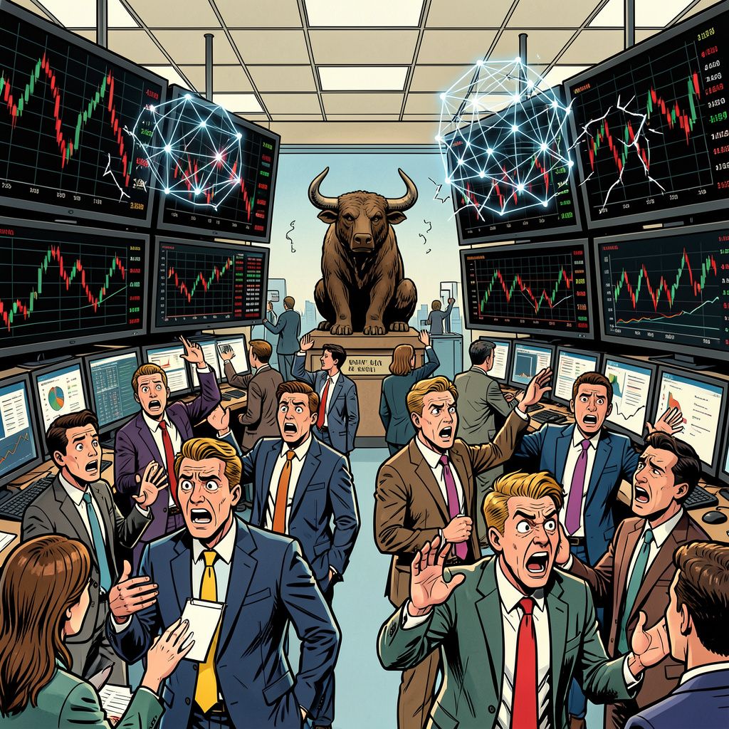 Wall Street siddert voor een nieuwe beurscrash door wankelende AI-aandelen.