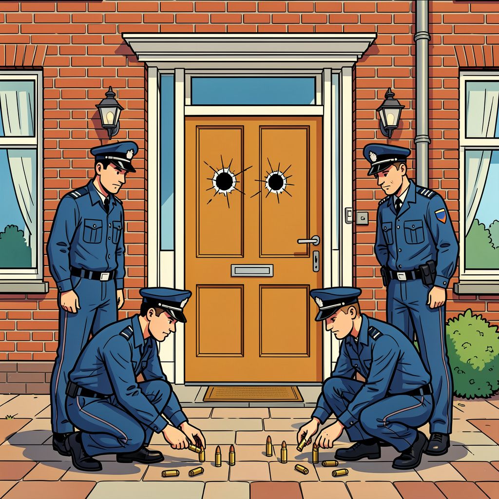 Kogels doorboren een voordeur in het Zuid-Limburgse Banholt.