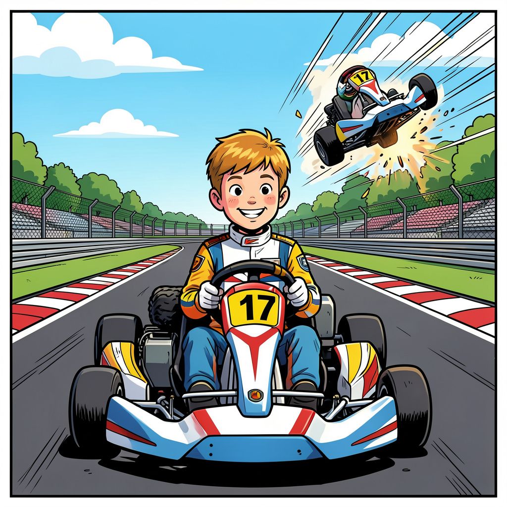 Een kart vliegt over het hoofd van negenjarige Jack Wolff, maar hij racet vandaag gewoon weer.