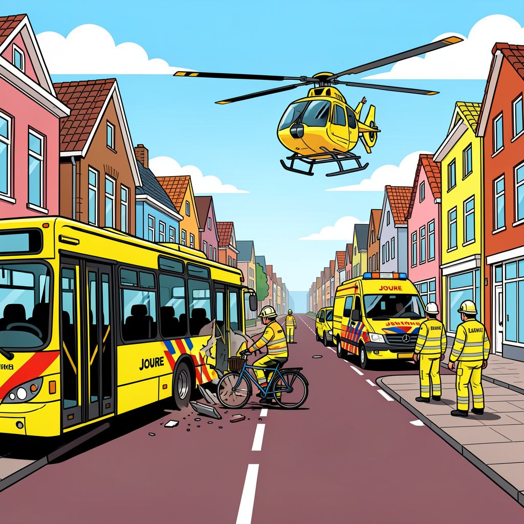 Hulpdiensten rukken massaal uit na een heftige botsing tussen een fietser en een bus in Joure.