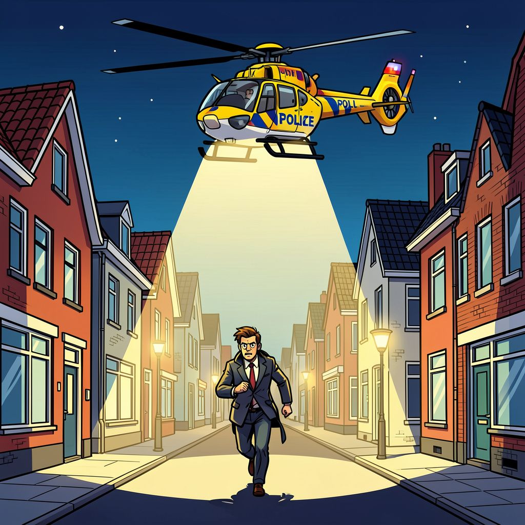 Een politiehelikopter cirkelt boven Hengelo tijdens een geheimzinnige klopjacht.