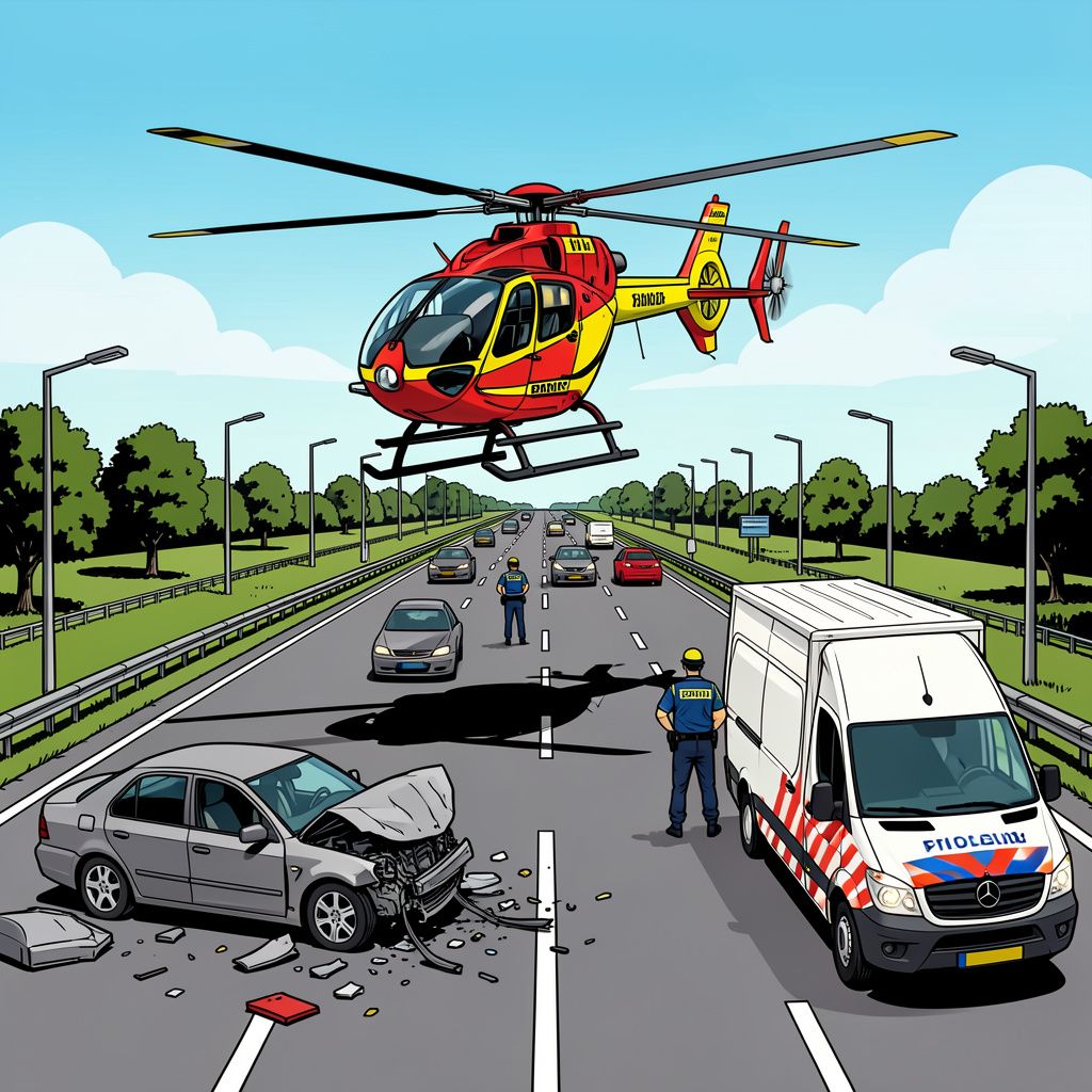Een traumahelikopter landt midden op de A13 na een ernstige botsing bij Delft.