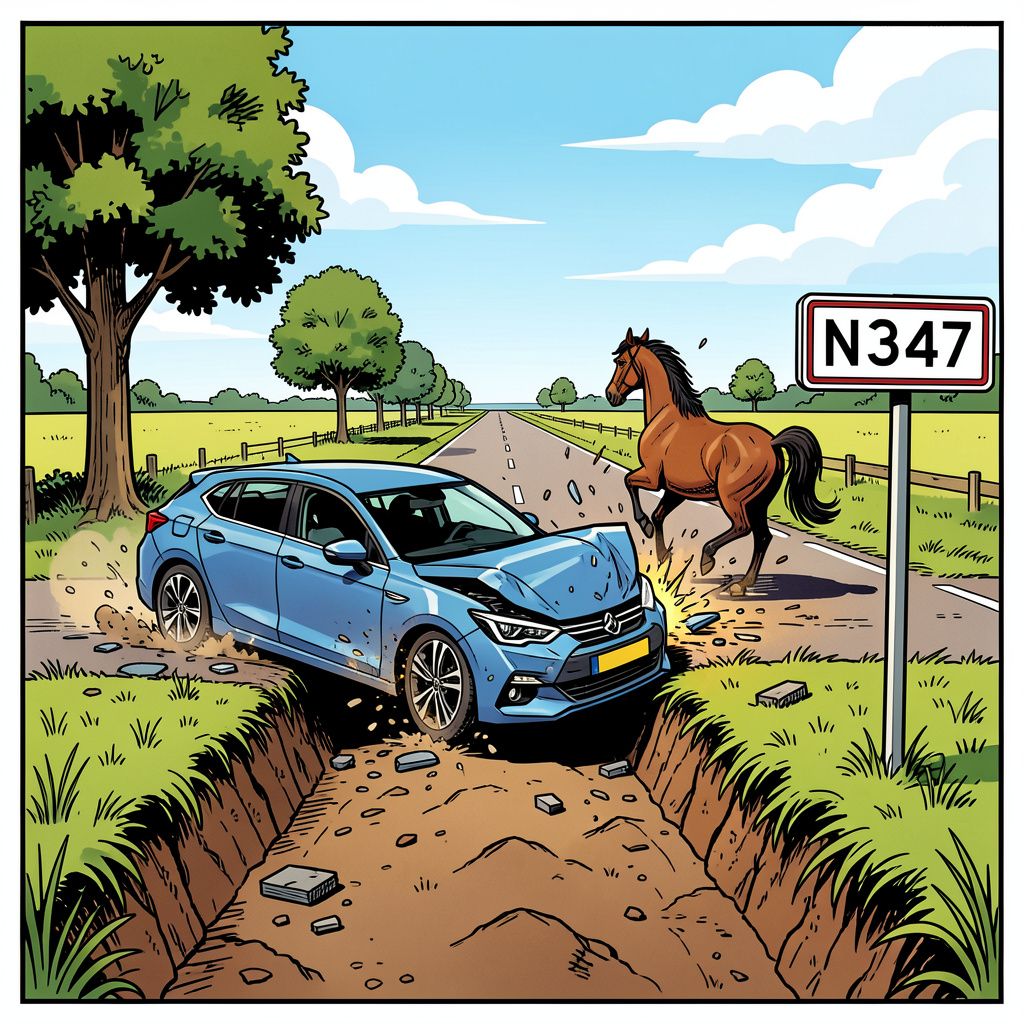 Een botsing met een overstekend paard zet de N347 bij Hellendoorn volledig stil.