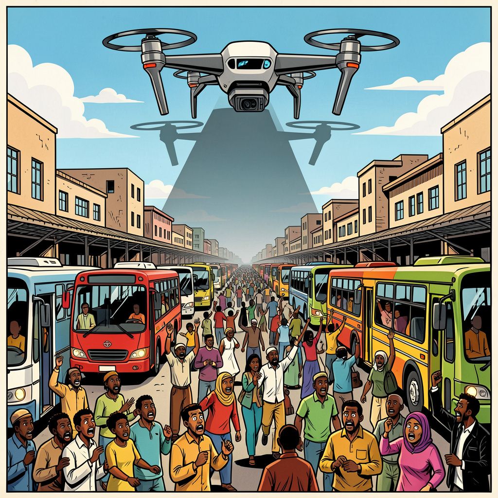 Een dodelijke droneaanval op een druk Soedanees busstation eist tachtig levens.