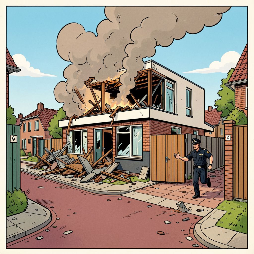 Een zware explosie verwoest een woning in Enschede en de politie zoekt naar een gevluchte verdachte.