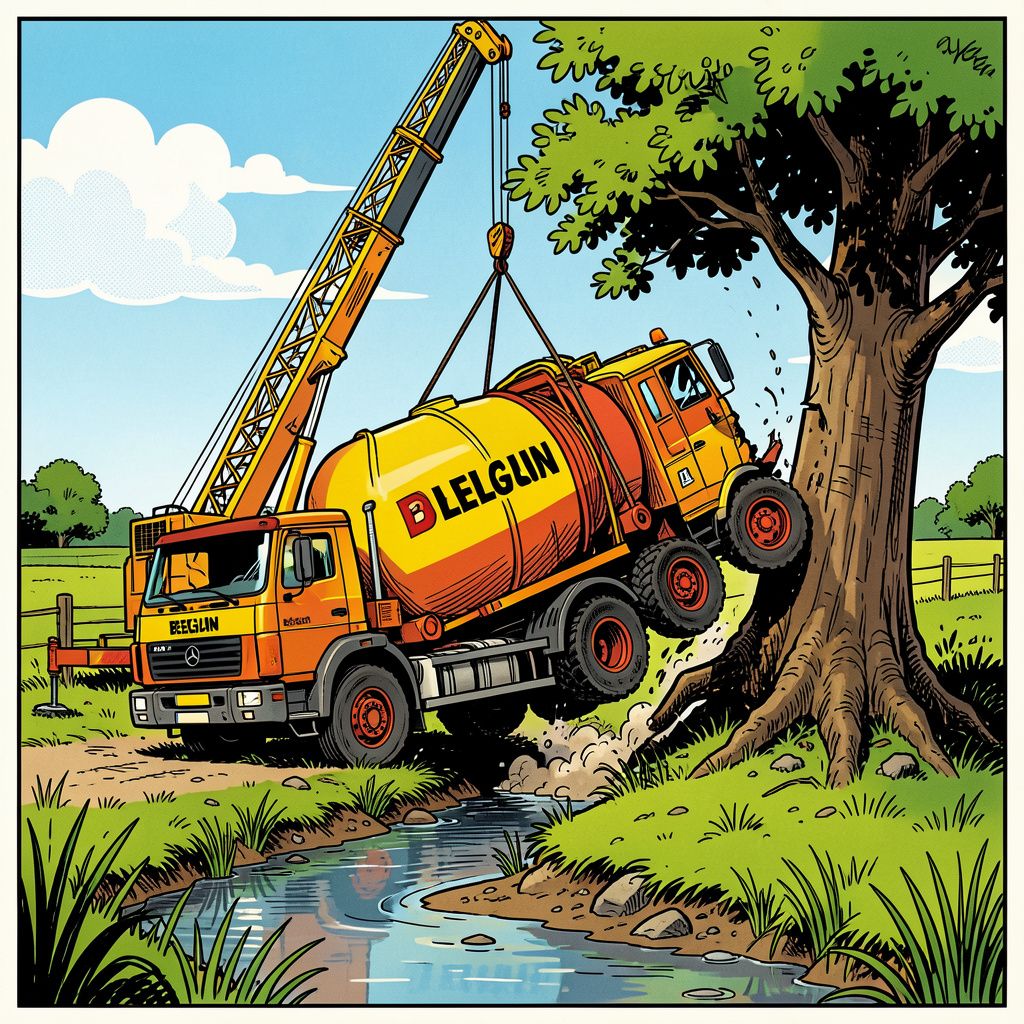 Een Belgische mesttankwagen is vanochtend hard tegen een boom geknald en in een Zeeuwse sloot beland.