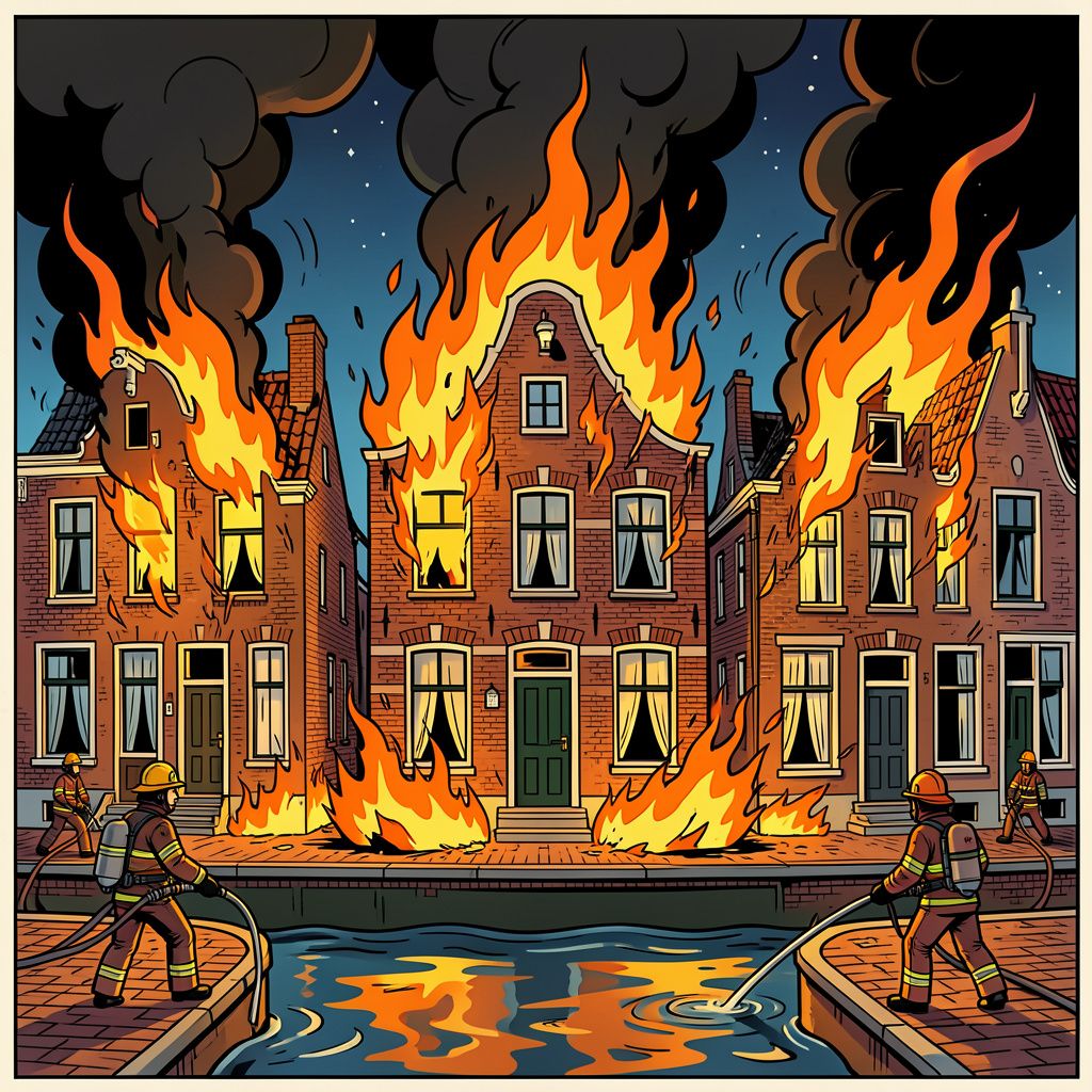 Een uitslaande brand verwoest drie monumentale woningen in de binnenstad van Gouda.