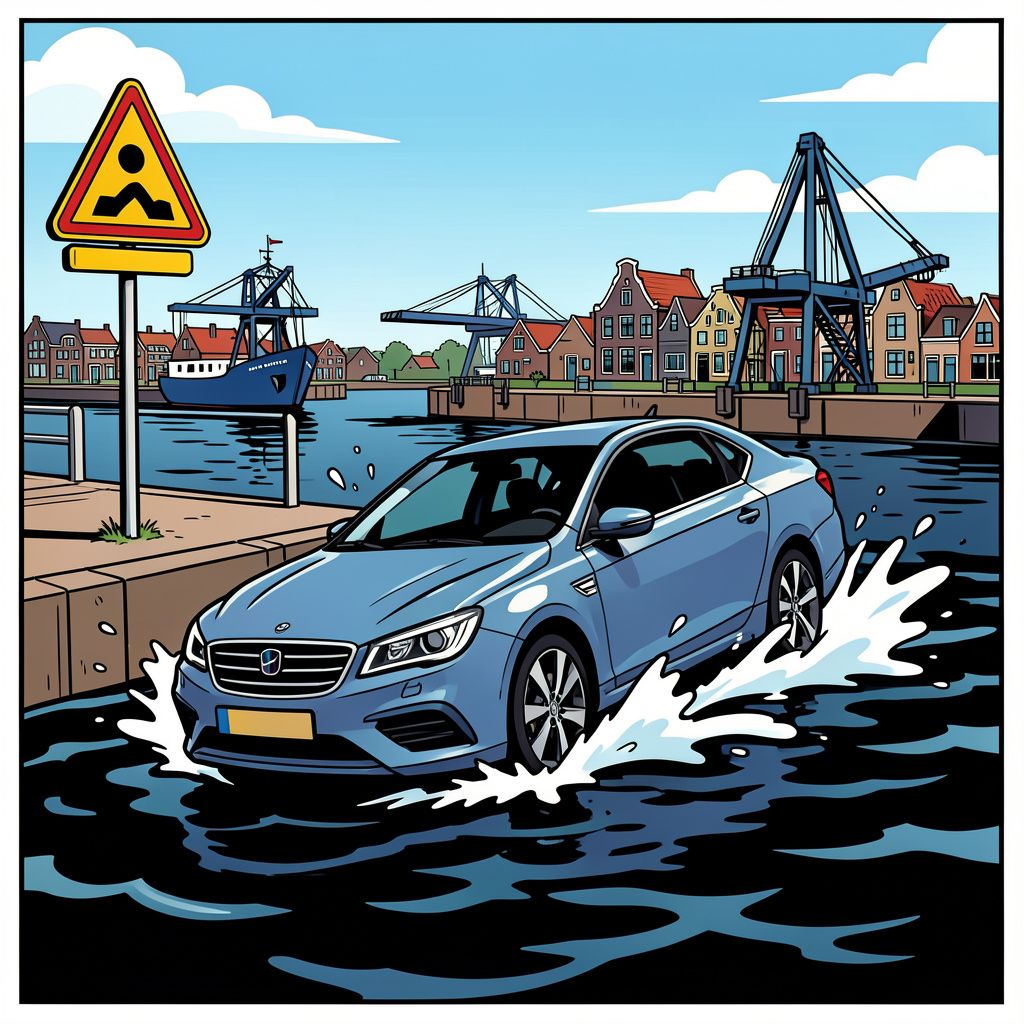 Bij de veerpont in Dordrecht rijdt opnieuw een auto het water in.