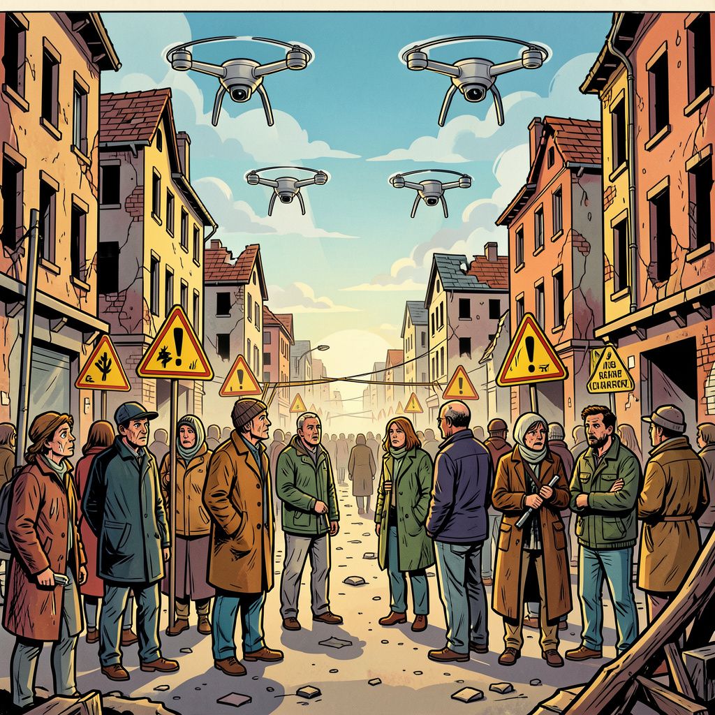 Mijnhonden en drones houden burgers in bezet Olesjky gegijzeld.